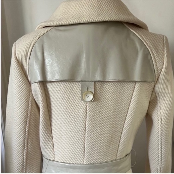Mackage | Women’s Size S Cream Wool Coat with Leather Trim Accents + Belt - Picture 8 of 14